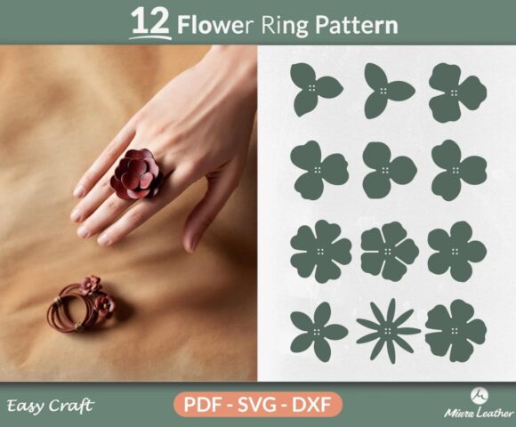 Кольцо из кожи выкройка 12 различных форм в виде цветка